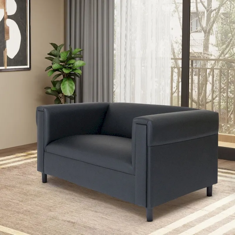 Coast to Coast Sofas Mid Century Modern Loveseat Sofa Faux Leather Solid Wood Frame Upholstered