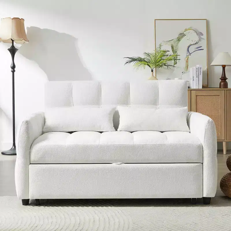 MAYEERTY 52.8 Loveseat Sofa Pull-out Sofa Bed Tufted with Adjustable Backrest Two Lumbar Pillows for Living Room Beige