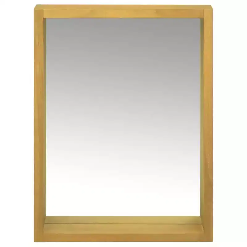 vidaXL Wall-Mounted Mirror Cabinet with Open Shelf - Durable Full-Length Mirror Cabinet - Solid Teak Wood Vanity - 11.8x3.9x15.7 - Brown