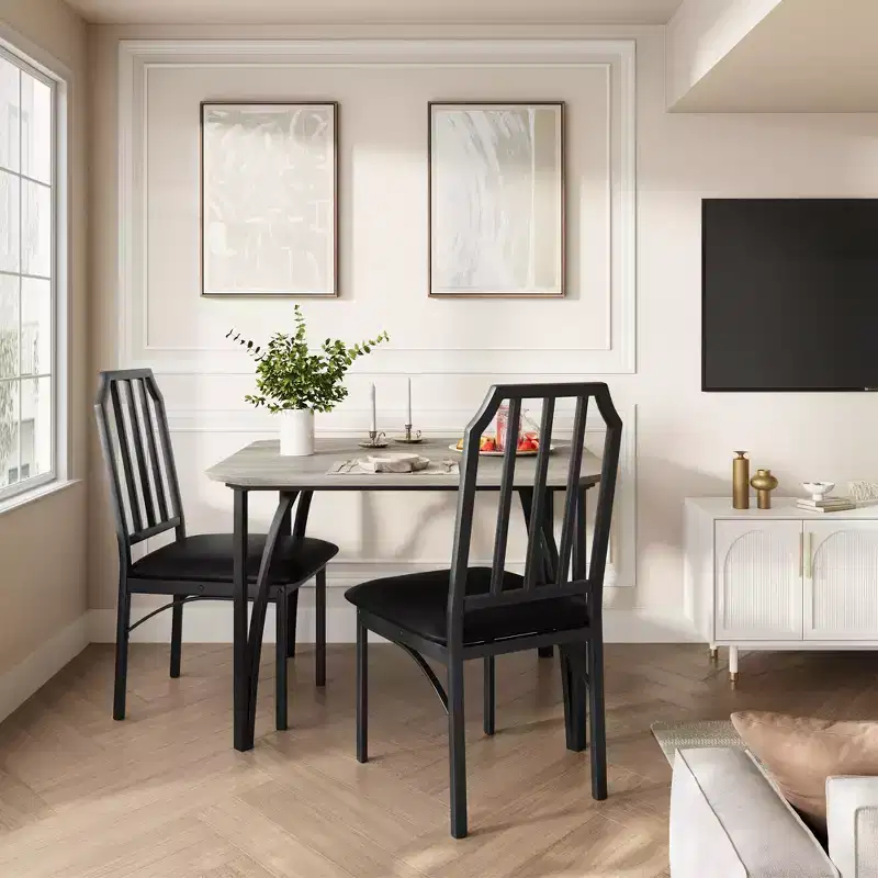 Dining Table, Industrial Modern Wood Farmhouse Square Kitchen Table with Upholstered Chairs, Dining Room Furniture
