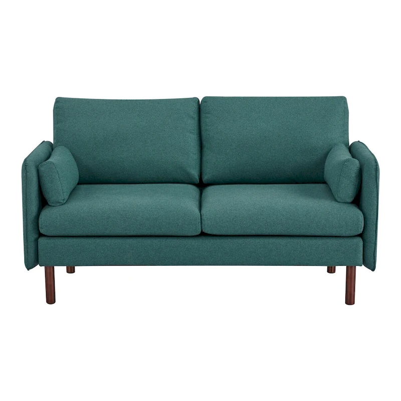 Yucca Modern Loveseat Sofa, Polyester / Vegan Leather Settee Couch - Includes 2 Pillows