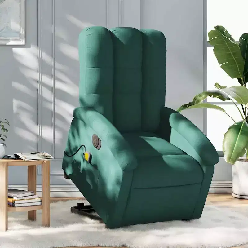 vidaXL Electric Massage Recliner-Lift Chair with Vibration Massage, Auto-Adjusting Backrest/Footrest, Dark Green Fabric, Side Pocket