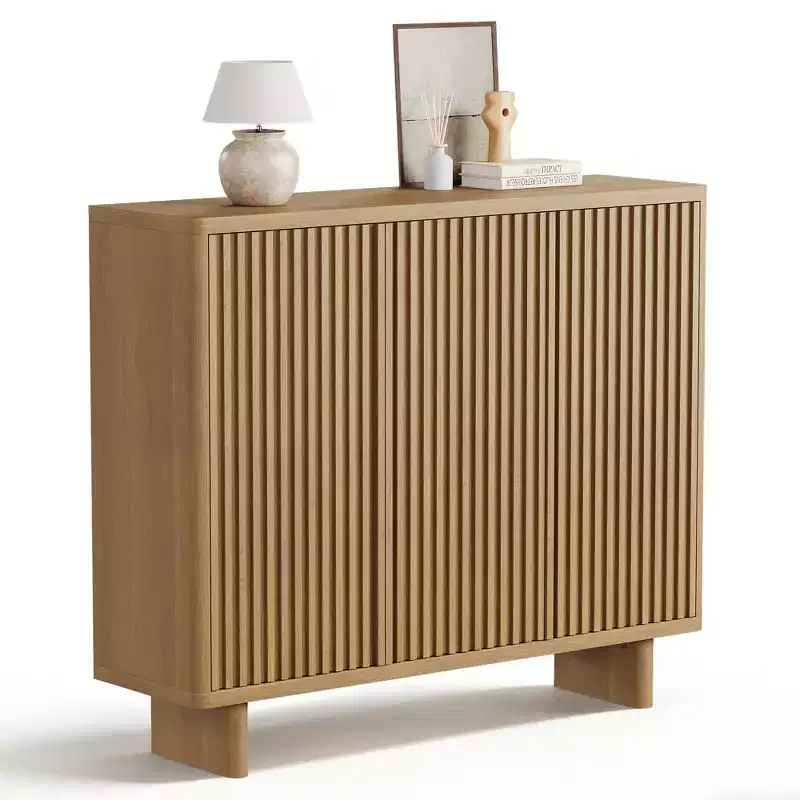 Acekool 46 Shoe Cabinet with Fluted Door, 5-Tier Storage Cabinet, Rustic Entryway Bench for Hallway, 41.5H
