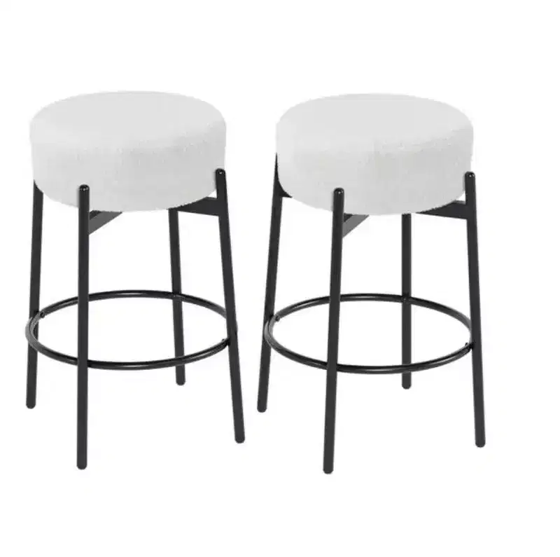 4 Piece Set 24 Inch Swivel Bar Stools With Teddy Fleece Seat Black