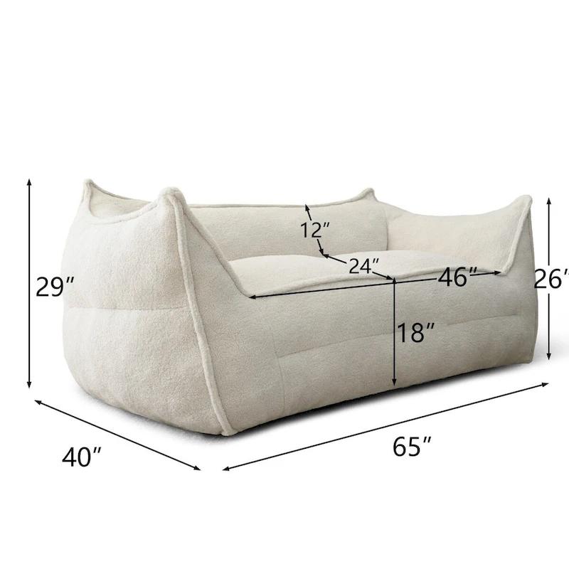 2 Seater Bean Bag Sofa Loveseat Teddy Faux Fabric Fabric Lazy Sofa Bean Bag Chair