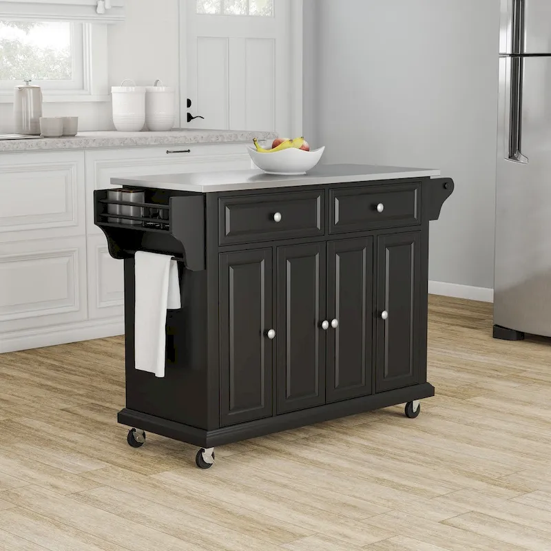 Crosley Full Size Black Finish Stainless Steel Top Kitchen Cart/ Island - 18d x 51.5w x 36h