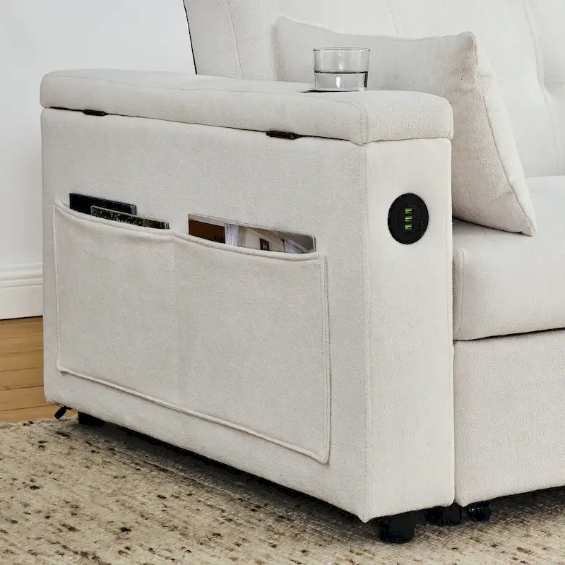 2-Seat Sleeper Sofa Bed with USB Power Outlet, Side Pockets and Lumbar Pillow