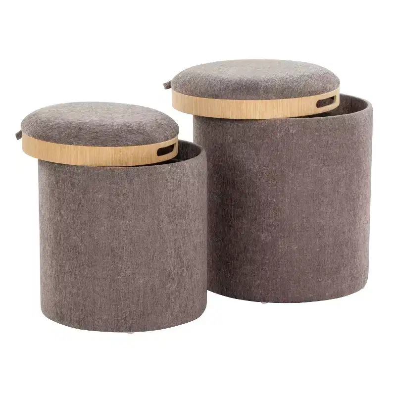 LumiSource Tray Nesting Ottoman Set Fabric/Natural Wood