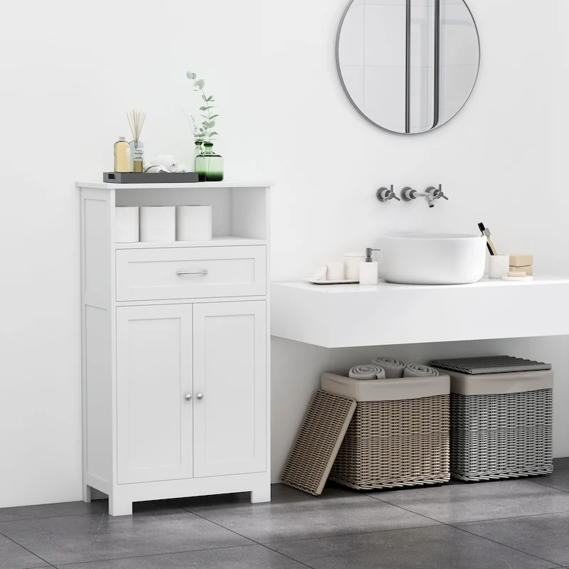 kleankin Modern Bathroom Storage Cabinet Free Standing Cupboard with Drawer and Adjustable Shelf - 11.75*23.5*42.75