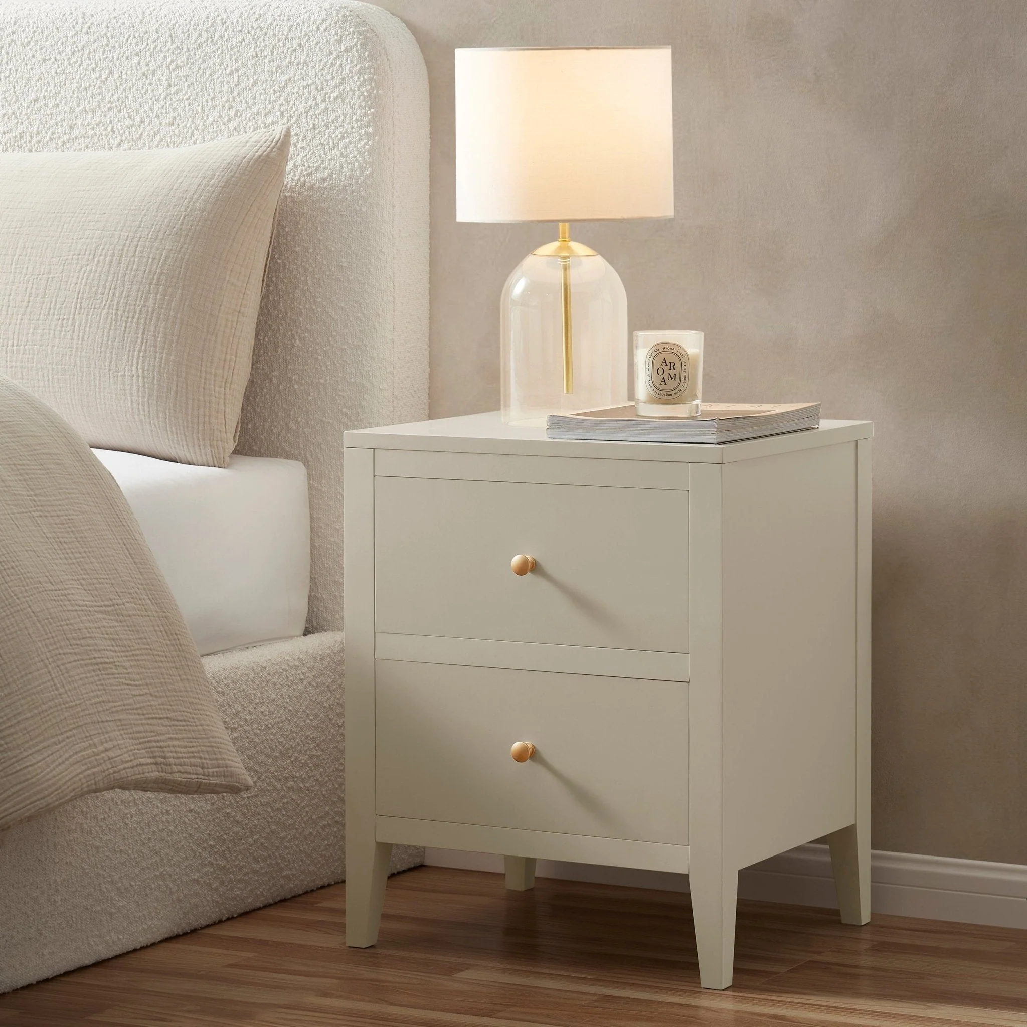 2 Drawer Bedside Table - Cream