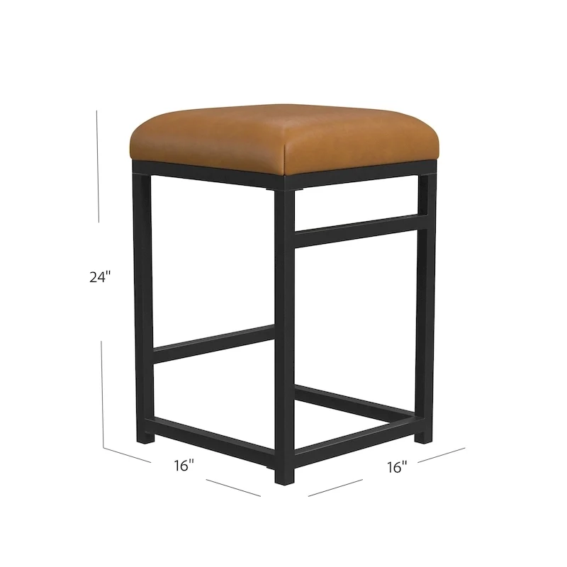 Backless Industrial Metal Counter Stool, 24in Seat Height, Textured Weave Fabric, Black Finish