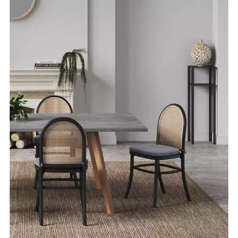 Set of 2 Dining Chairs with Gray Cushions