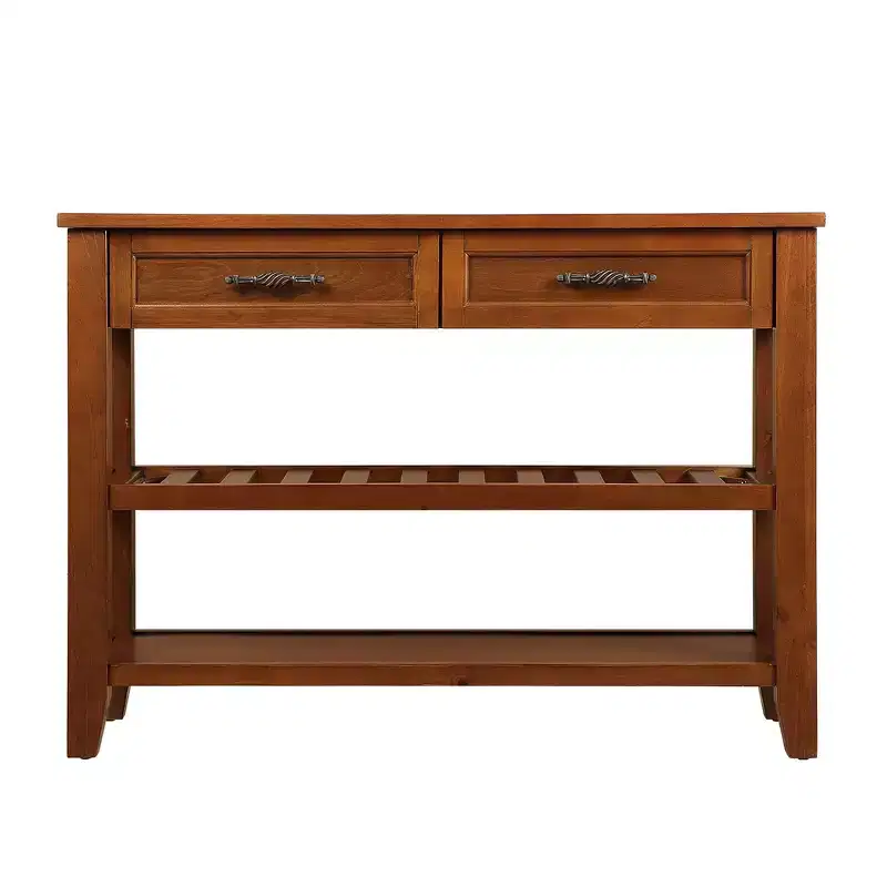 42'' Console Table with 2 Storage Drawers and 2 Tiers Shelves for Living and Dining Room, Brown