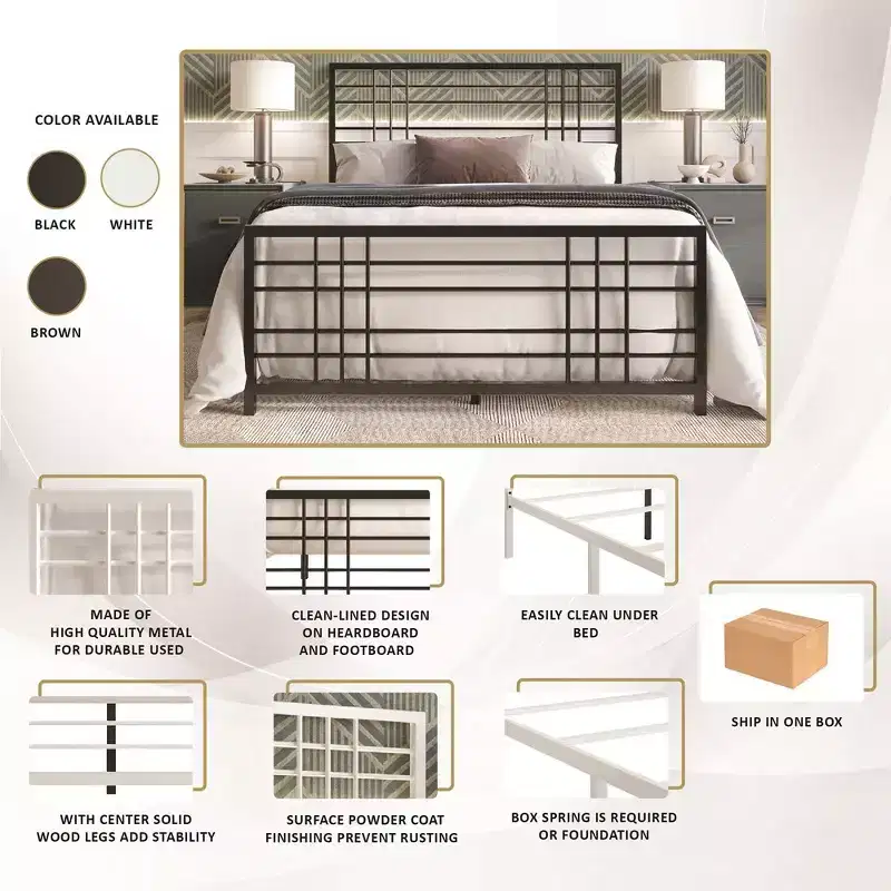 Metal Bed Frame with Headboard and Footboard