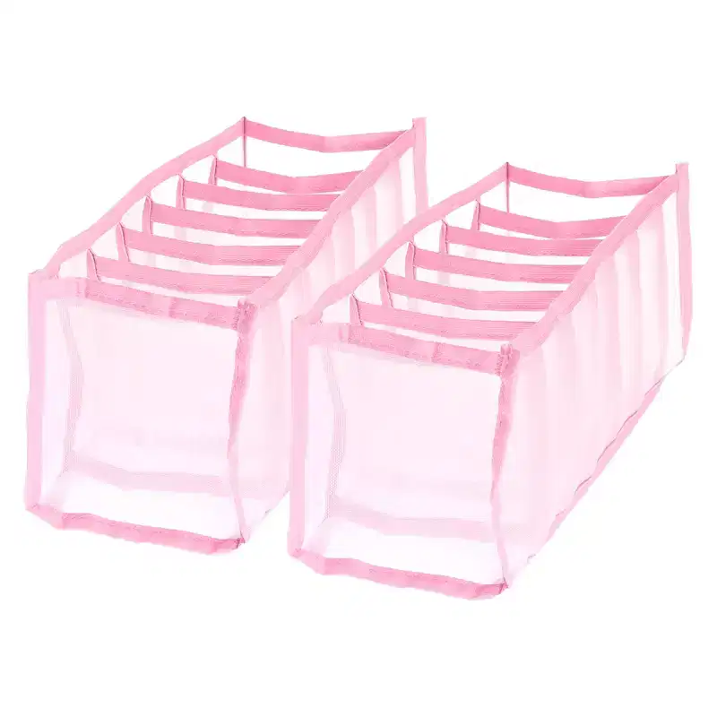 Unique Bargains Nylon Mesh 7 Grids Wardrobe Clothes Organizer Compartment Storage Box 2 Pcs