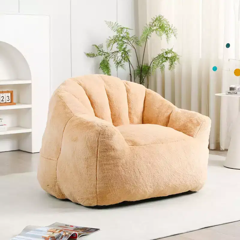 Okak Modern Plush Faux Fur Floor Bean Bag Sofa Chair with Armrests,High-Density Foam Lounge Couch for Living Room,Bedroom