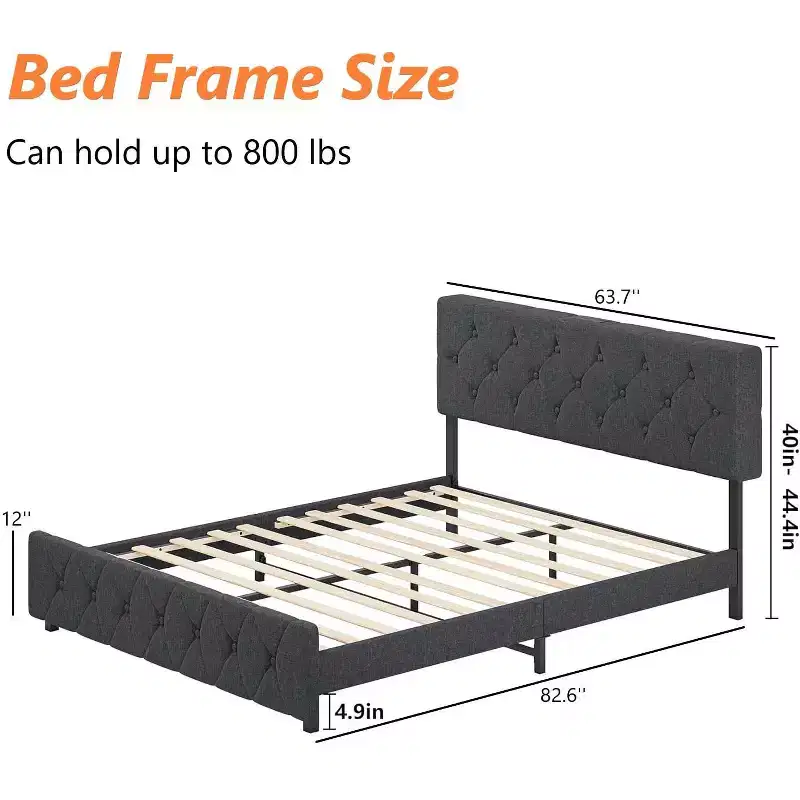 TROPOW Queen Size Bed Frame C Dark Gray Platform Bed with USB Ports & Adjustable Headboard, No Box Spring Needed (1-Pack)