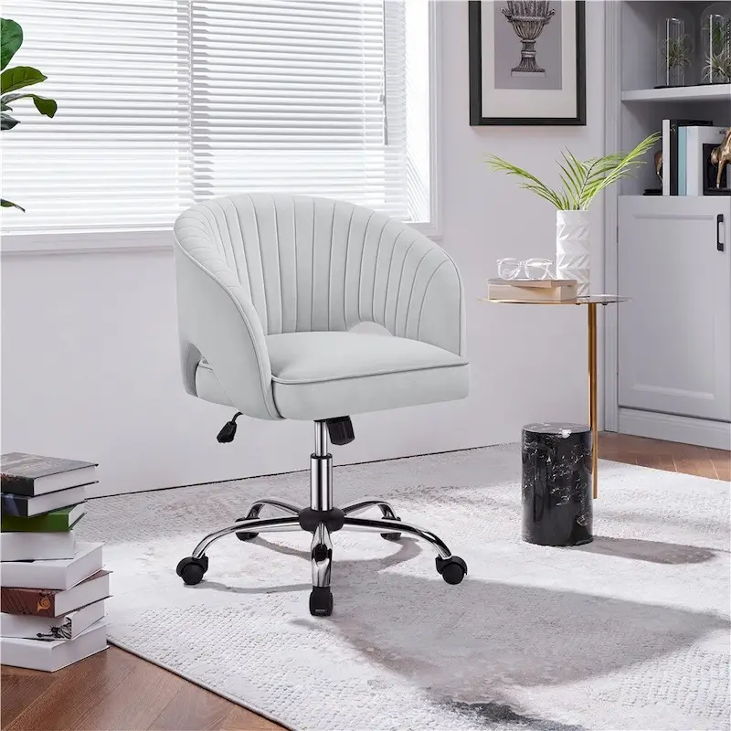 Yaheetech Velvet Office Chair with Tufted Barrel Back, Rolling Wheels, Adjustable Seat Height - N/A