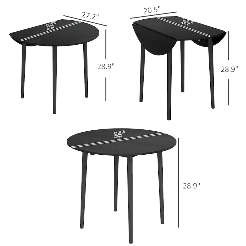 35in Round Folding Dining Table, Collapsible Drop Leaf, Solid Wood Legs, Space-Saving Small Kitchen