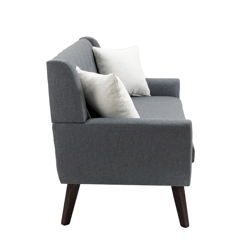 Tufted Linen/Cotton 2-Seater Sofa with Pillows