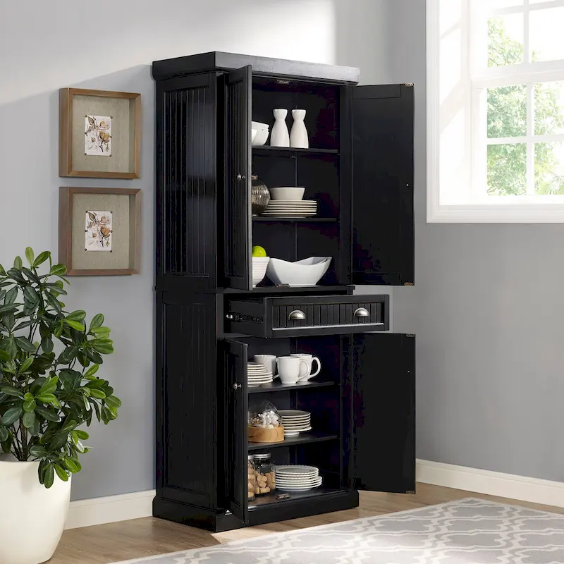 Distressed Black Kitchen Pantry Cabinet