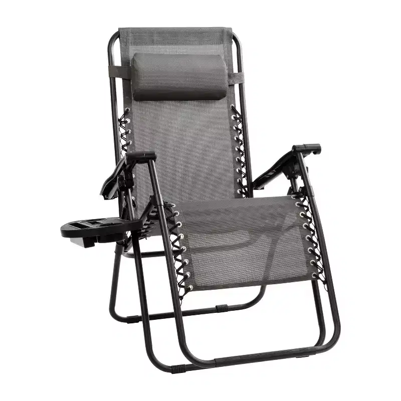 Flash Furniture Adjustable Folding Mesh Zero Gravity Reclining Lounge Chair with Pillow and Cup Holder Tray, Set of 2