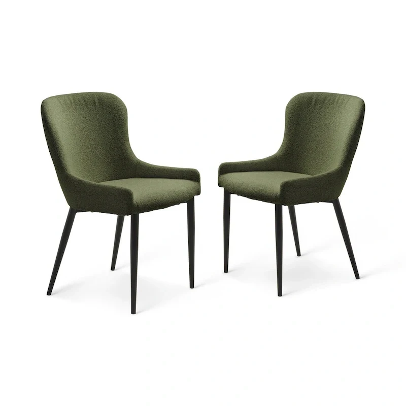 Rye Studio Boucle Dining Chairs with Black Steel Legs, Set of 2