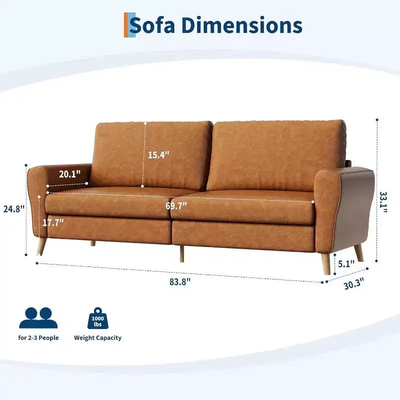 Acekool Boucle Loveseat - Modern 3-Seater Sofa with Wooden Legs, Plush Cushions & Streamlined Armrests