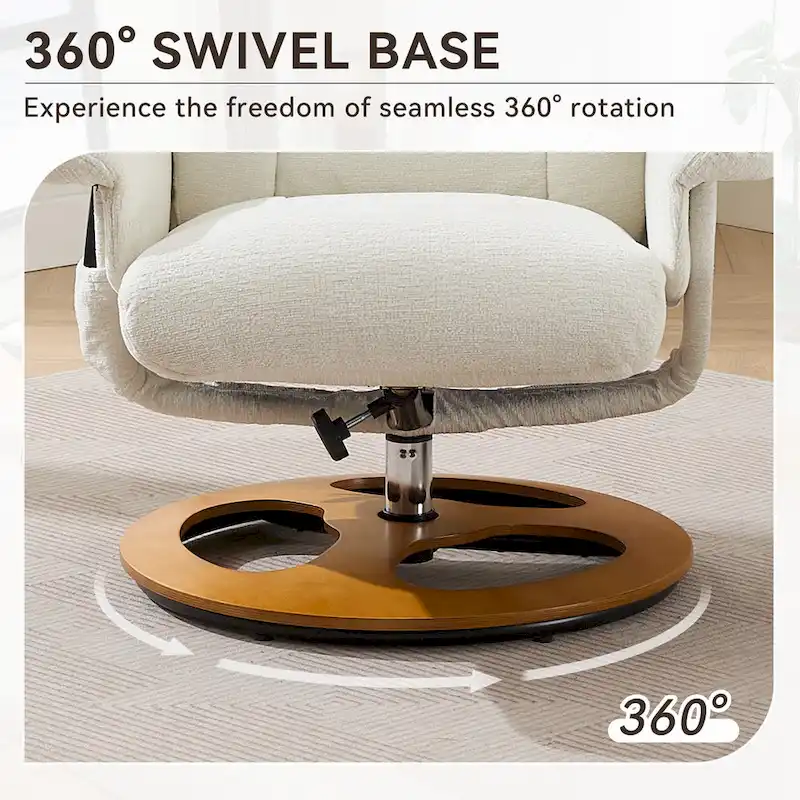 Heated Massage Armchair Chenille Fabric Seating Swivel Recliner Chair with Ottoman, Adjustable Backrest and Remote