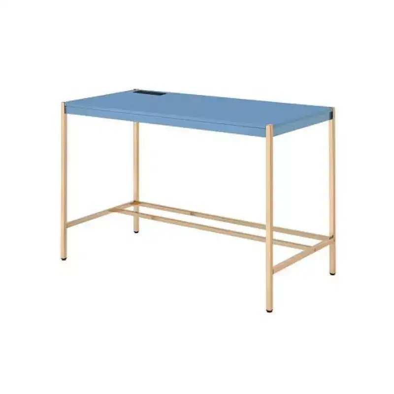 Royal Hampton Writing Desk with USB Dock and Metal Legs, Blue and Rose Gold