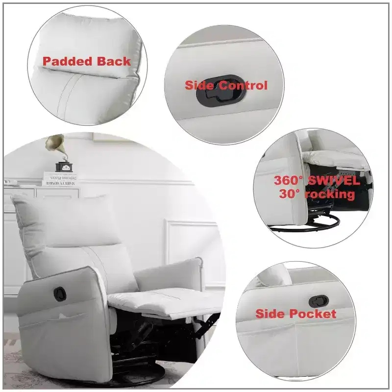 Rocking Recliner Chair With Side Pockets 360 Rotation Reclining Sofa Chair,Swivel Armchair Reading Chair For Living Room,Theater,Bedroom Light Gray