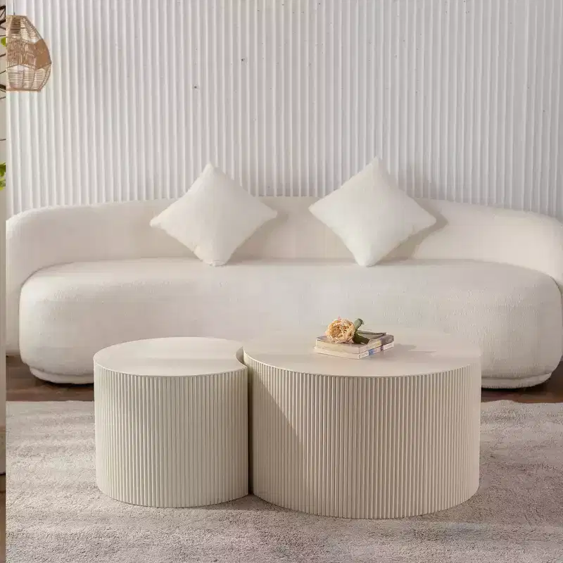 Wood Round Coffee Table with Relief Design 14.92''H x 33.86'' Diameter