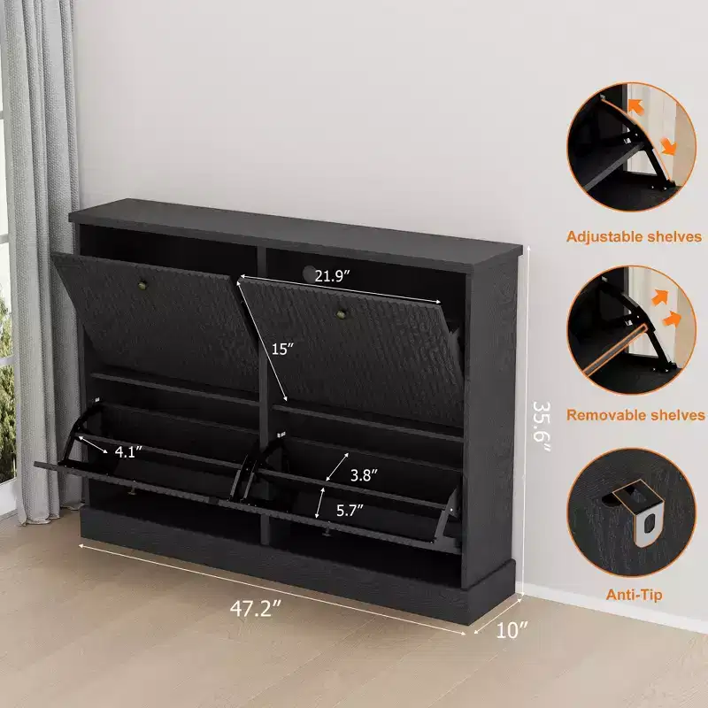 Shoe Cabinet Storage for Entryway with 4 Flip Drawers,Freestanding Cabinet with Adjustable Shelves,Wooden Hidden Shoe Rack for Hallway