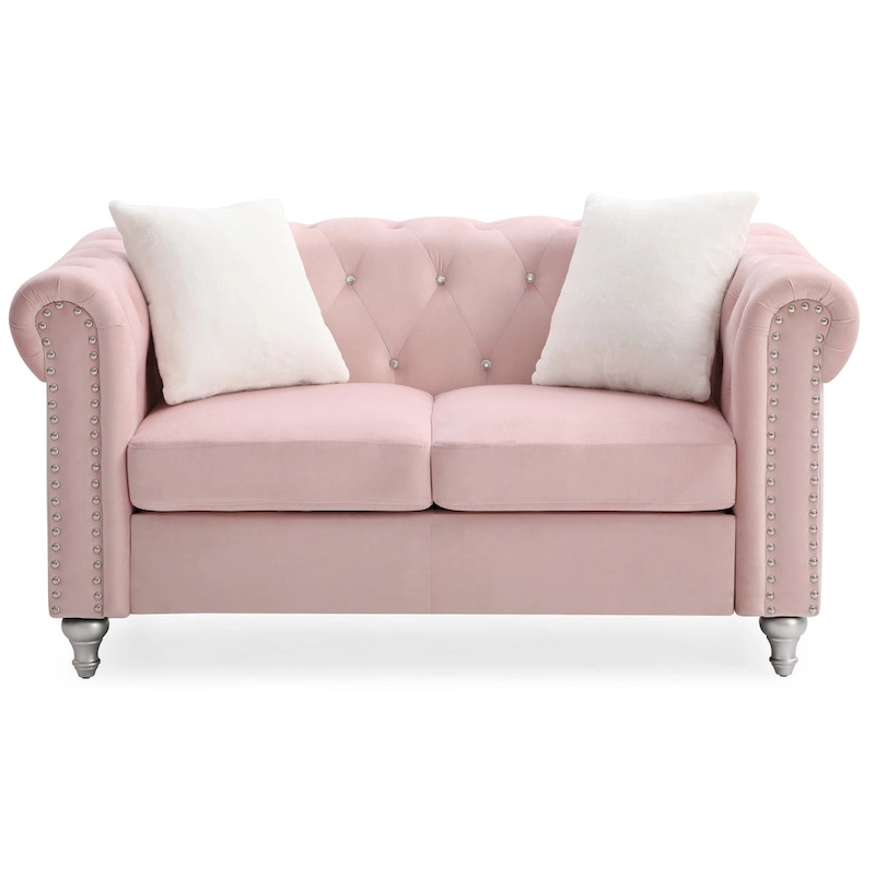 Raisa 60 in. Velvet 2-Seater Sofa With 2-Throw Pillow - 60L x 34W x 30H