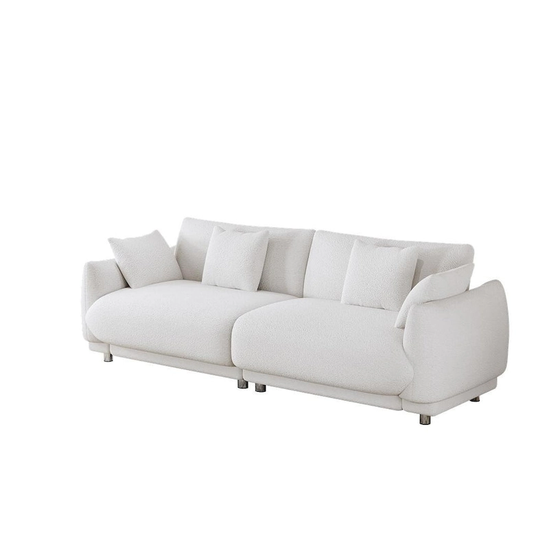 86.6 Modern Teddy Velvet Triple Sofa with 4 Pillows and Metal Legs