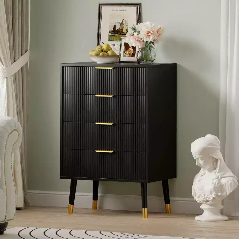2 Pack 4 Drawer Dresser for Bedroom, Modern Wood Storage Chest, Metal Legs & Gold Handles, Water-Resistant Closet Organizer for Home