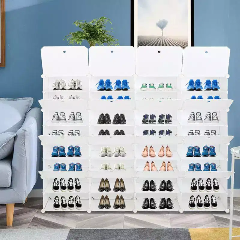 Karl Home 32 Cubby DIY Modular Shoe Cabinet Plastic Shoe Organizer White