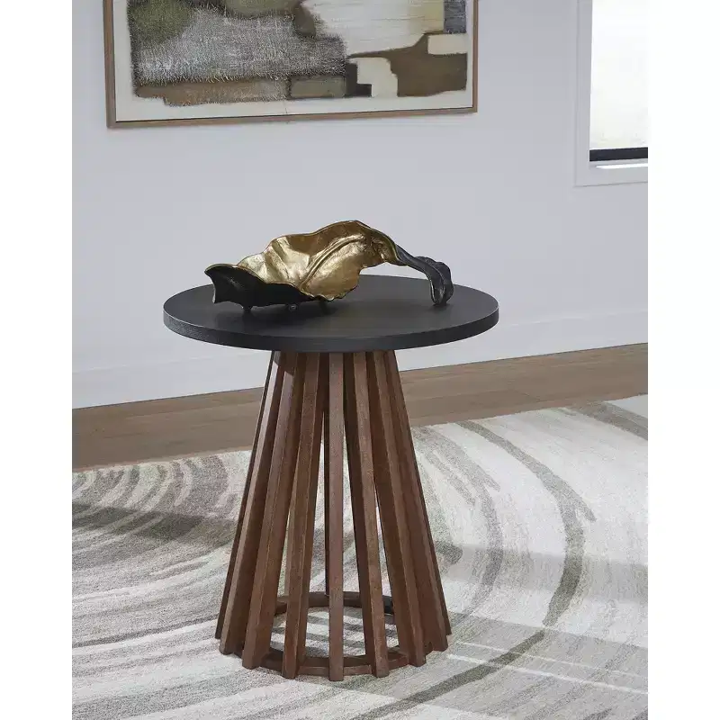 Signature Design by Ashley Kallari Round End Table, Two-Tone Warm Brown and Black Finish