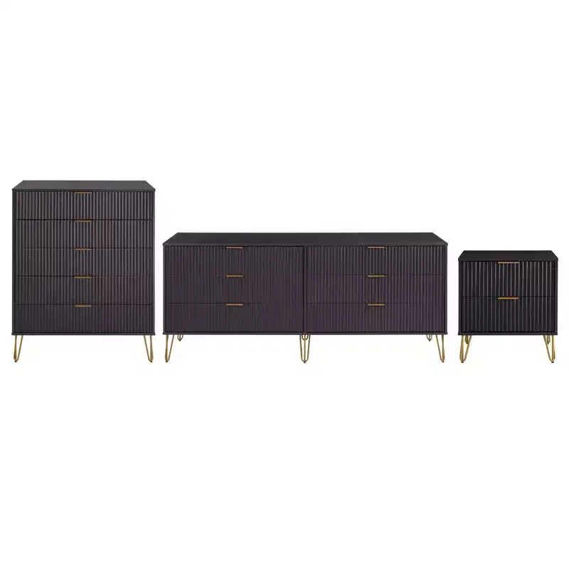 Manhattan Comfort Dumbo 3pc 5 Drawer Dresser, 6 Drawer Dresser and Nightstand Set