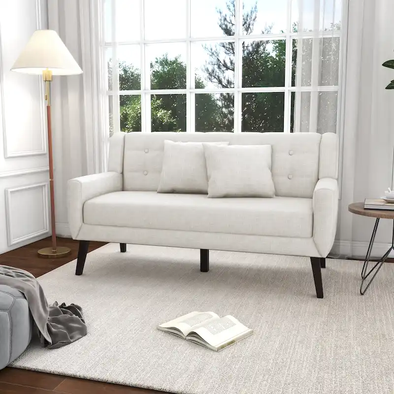 Modern Curved 63 Button Tufted Upholstered Loveseat with 2 Pillows