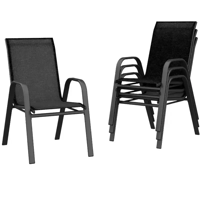 4 PCS Stackable Dining Chairs, Stacking Chairs with Breathable Textilene Fabric & Metal Frame, Outdoor Dinning Seats for Patio, Deck, Backyard