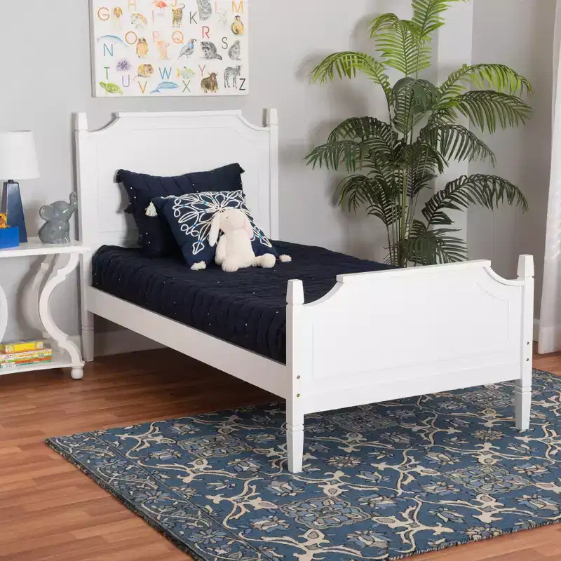 Classic and Traditional Wood Platform Bed, Rubberwood, No Box Spring Needed