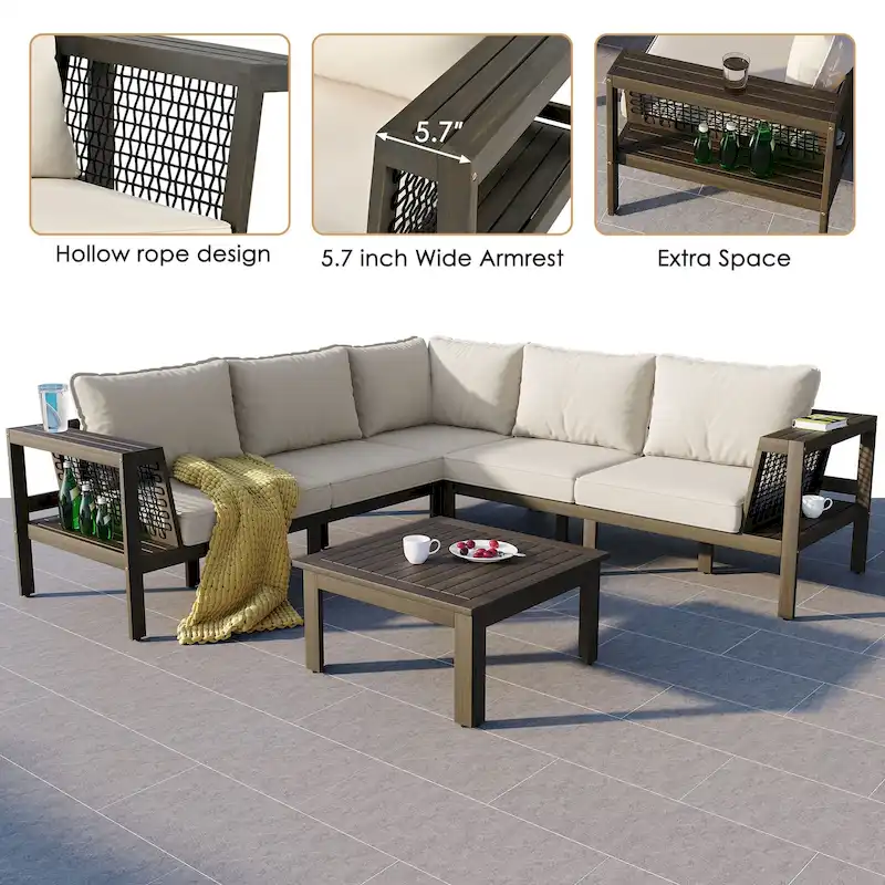 4 Pieces Outdoor Wood Sofa Set