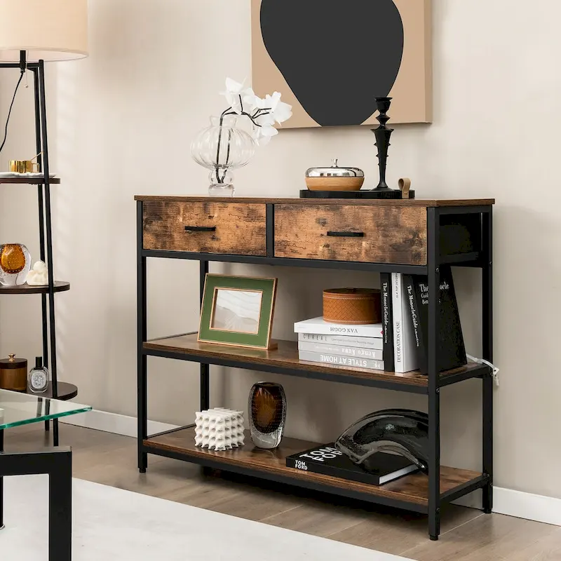 Costway Console Entryway Table Sofa Side Table with Folding Fabric