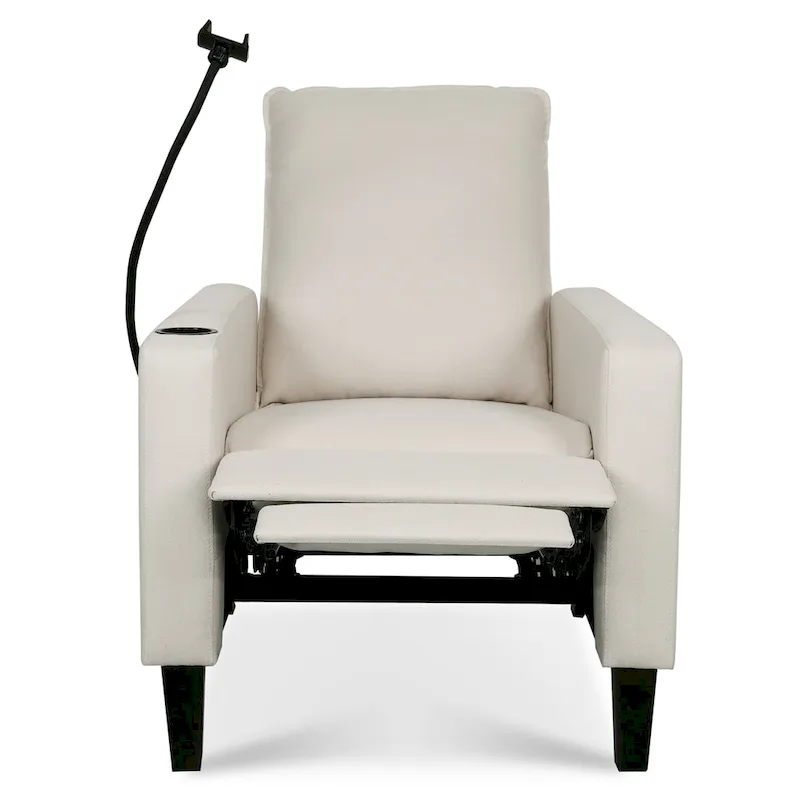Modern Fabric Manual Recliner with Phone Holder, Cup Holder, Footrest