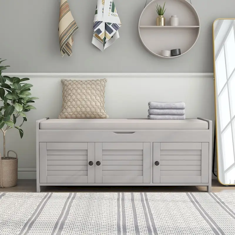 Storage Bench with 3 Shutter-shaped Doors