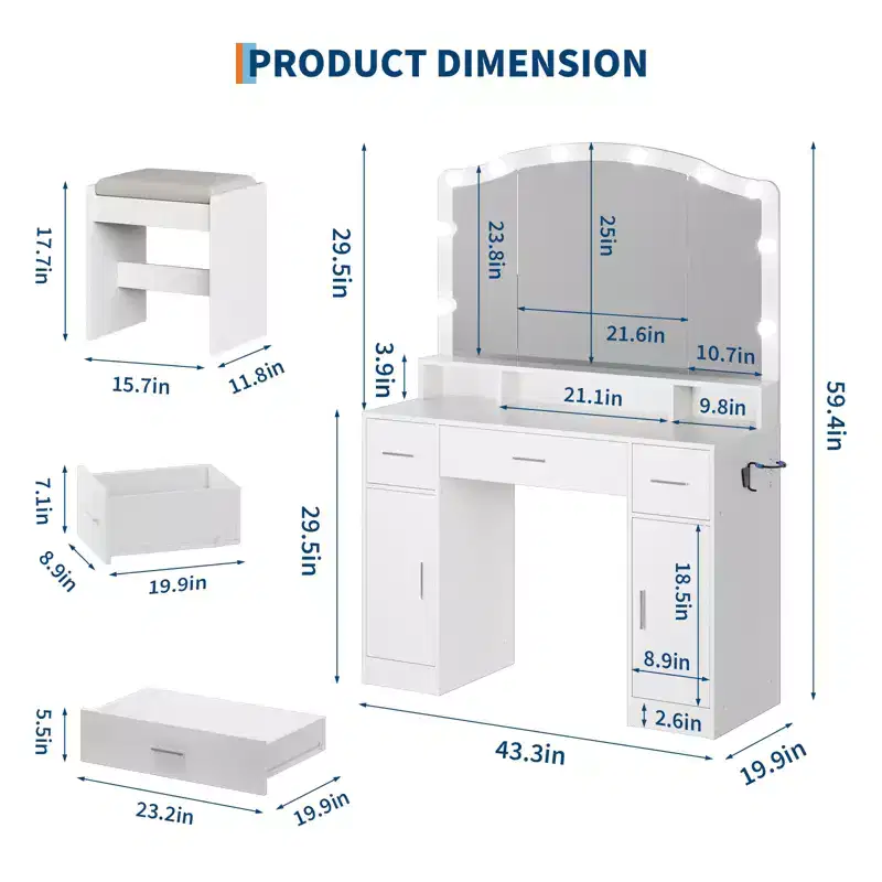 1 Vanity Table with Elegant Design, Spacious Storage, Durable Build, Easy Assembly, and Stylish Finish
