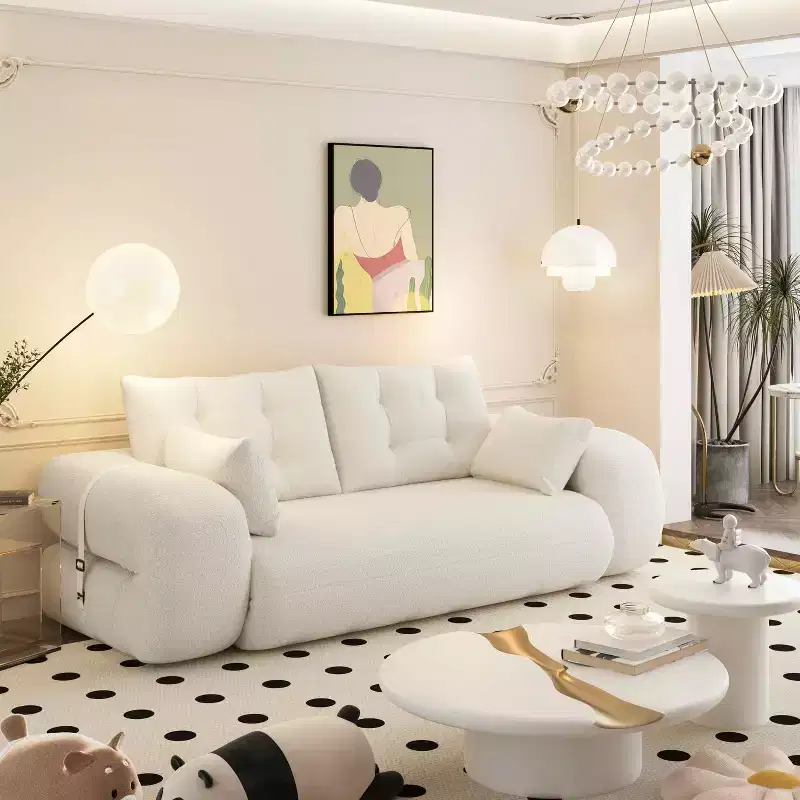 78.7 Inch Multifunctional Foldable Sofa Bed, 3-in-1 Teddy Fabric Foam Filled, Beige