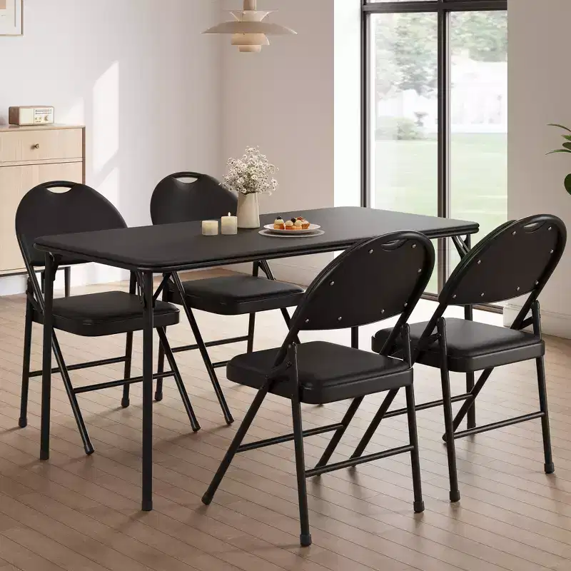 4 Pack Metal Folding Dining Chair Set  Thick Padded PU Cushion, Stackable & Space-Saving, Non-Slip Feet, Ideal for Home, Apartment, Office, Black
