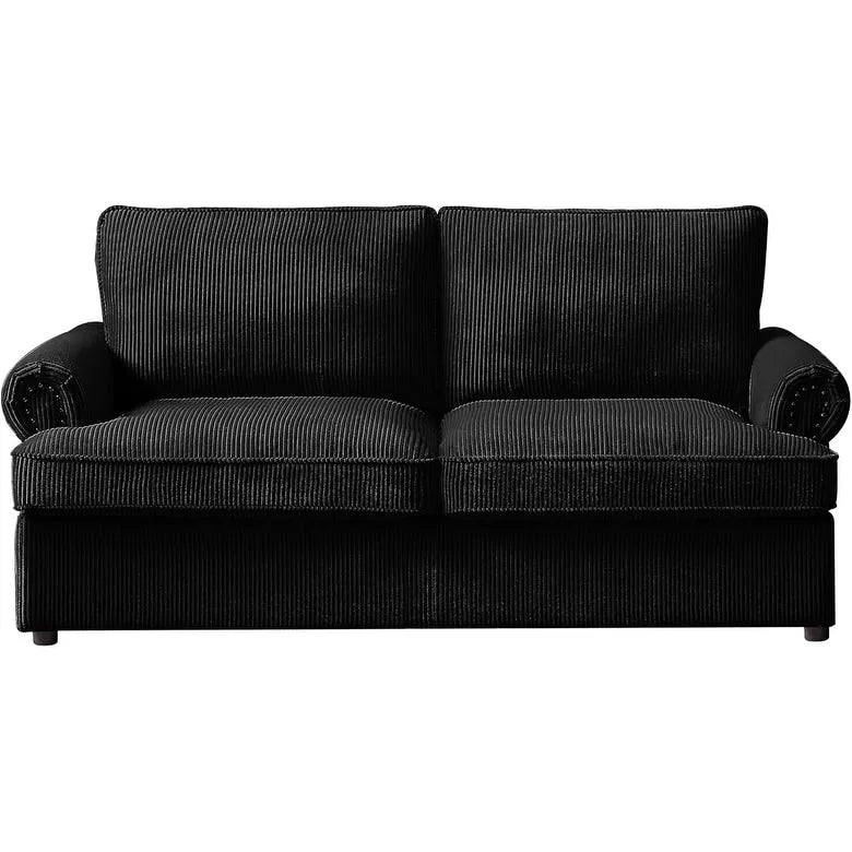 76-Inch Corduroy Sofa Bed with Round Arms and Pull-Out Queen Mattress